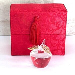 Small Clear Glass Apple Gold Trim with Case